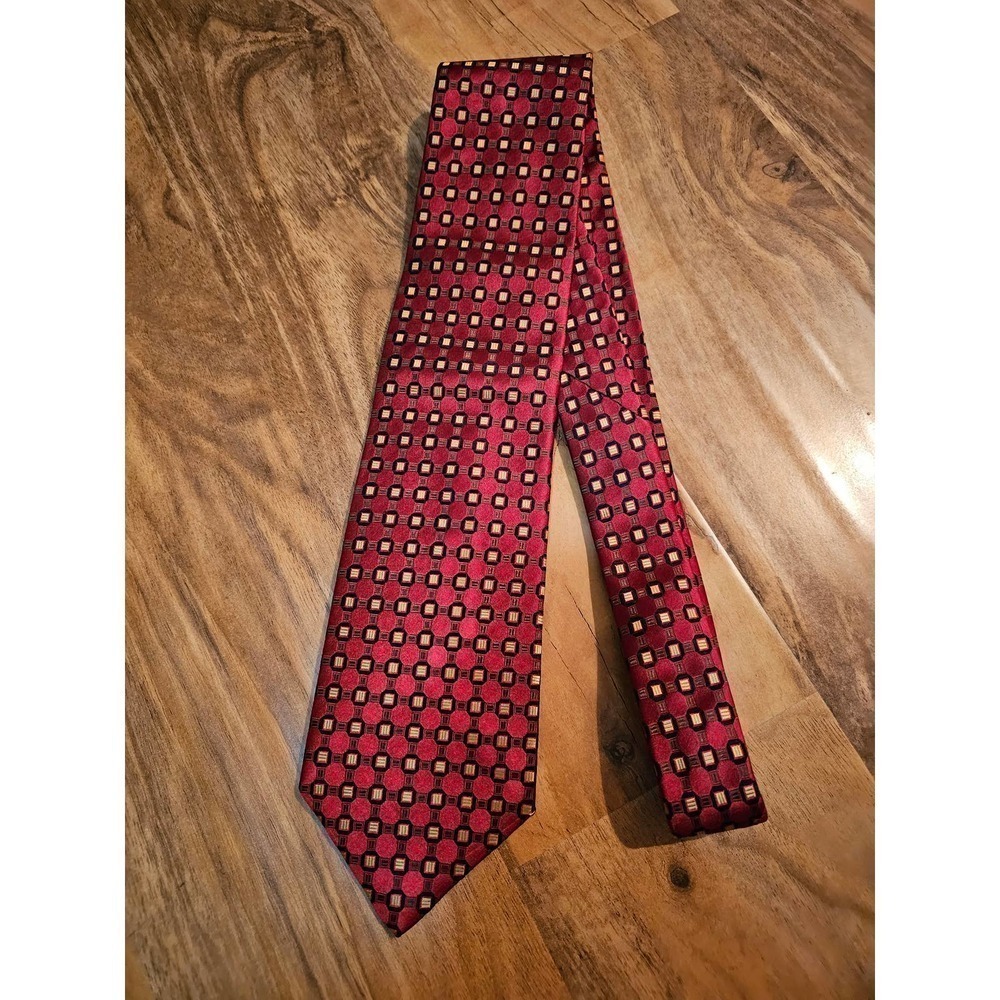 Burberry Luxury Silk tie. Red and‎ gold. Made in Italy - Picture 5 of 7